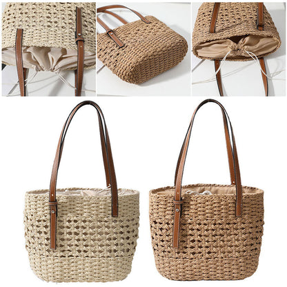 Women Woven Boho Handbag Tote Straw Bag Round Rattan Shoulder Bag Summer Beach