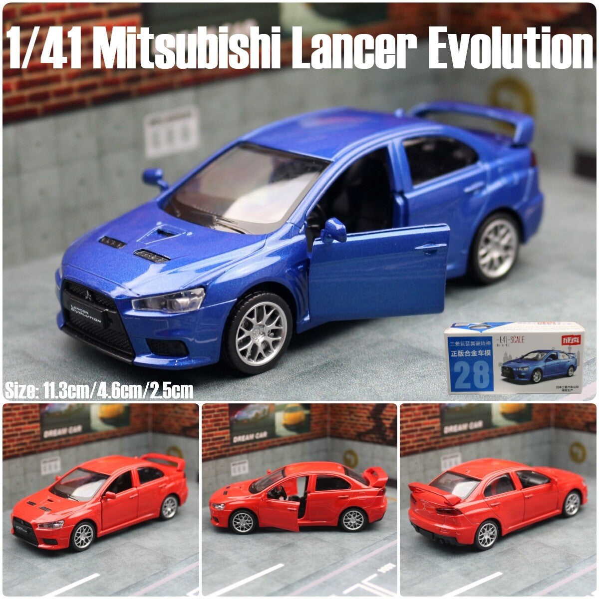 1:41 Diecast Mitsubishi Lancer EVO Metal Car Model Toy Pull Back Door Open Gift