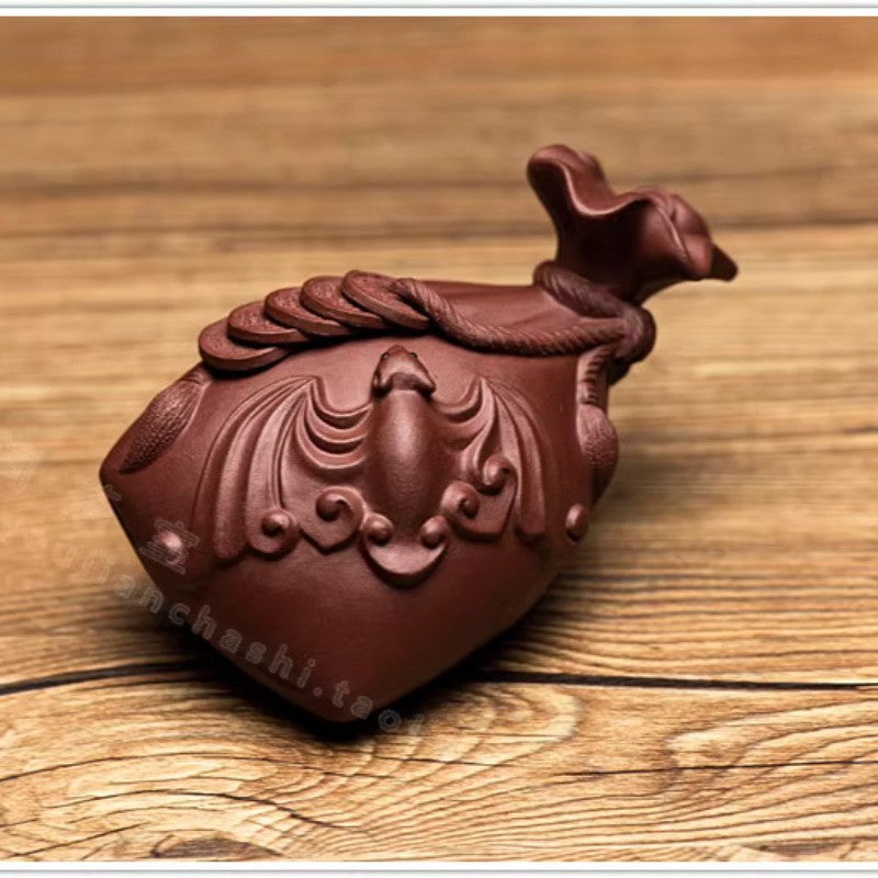 12cm Purple Clay Tea Pet Luck Bag Handmade Ornament Tea Playing Decoration