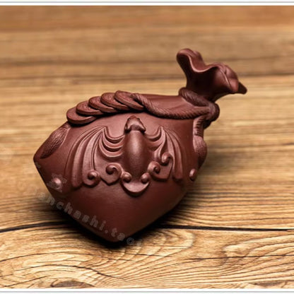12cm Purple Clay Tea Pet Luck Bag Handmade Ornament Tea Playing Decoration