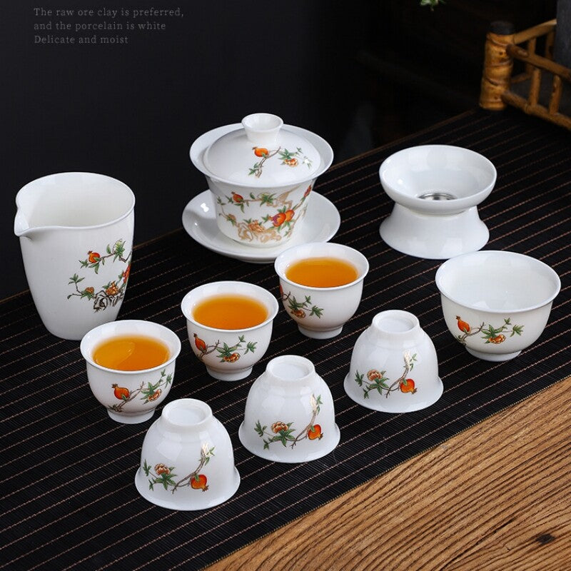 Chinese Complete Tea Set Porcelain Gaiwan Tureen Matching Tea Cup Pitcher Filter