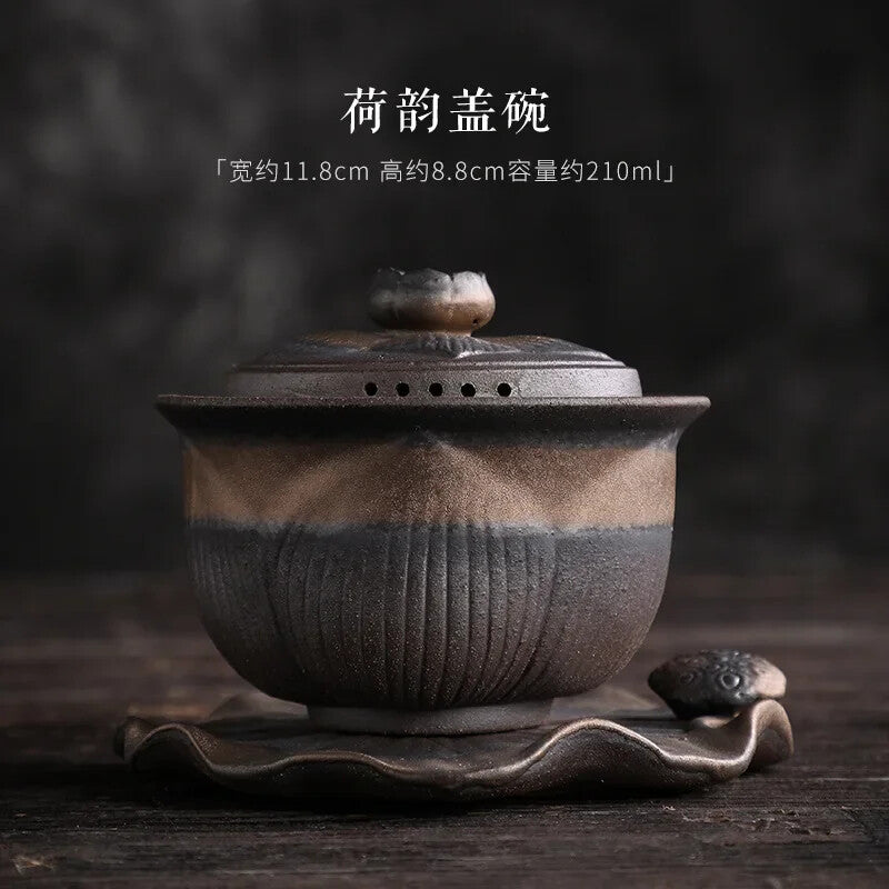 Earthenware Sancai Gai Wan Cha Cup Tea Bowl Coarse Pottery Tea Set Gaiwan