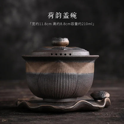 Earthenware Sancai Gai Wan Cha Cup Tea Bowl Coarse Pottery Tea Set Gaiwan