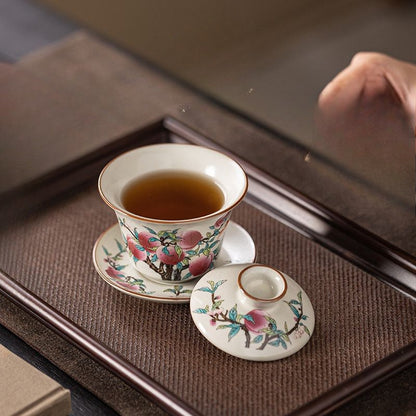 Ru Kiln Gaiwan Teacup San Cai Gai Bowl Household Nine Peach Tea Bowl Tea Set
