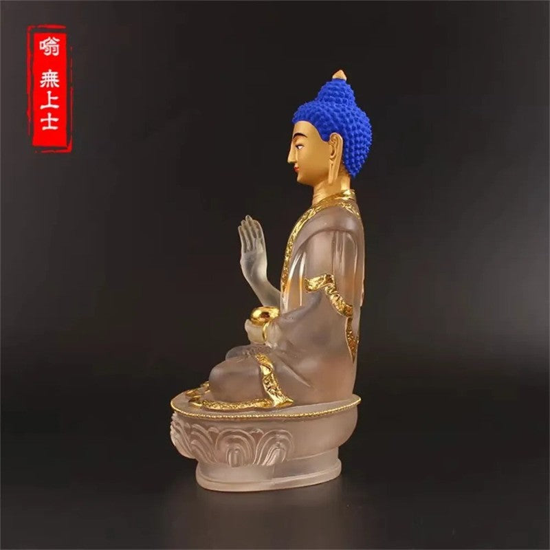 8" Tathagata Fahai Shenghui Buddha Statue Coloured Glaze Decoration Home Design