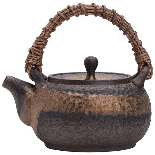 250ml Japanese Rattan Braided Teapot Vintage Coarse Pottery Kung Fu Tea Kettle