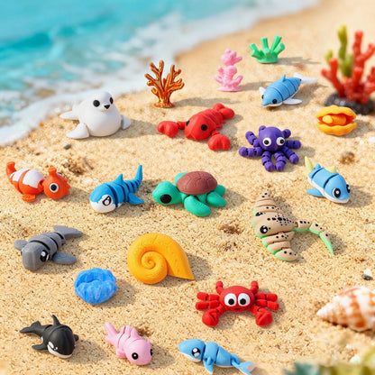 3D Printed Sea Animal Toys - 24Pcs Ocean Animals Figurines Toys for Kids - Flexi