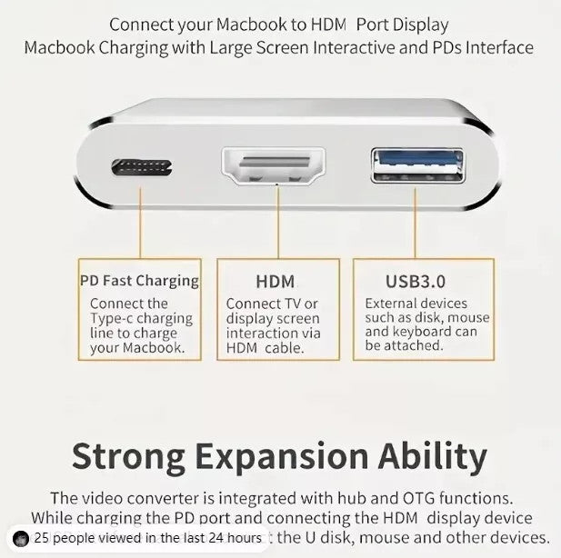 USB-C Type C HDMI Adapter Cable Converter Hub for Macbook Android Phone HDTV TV