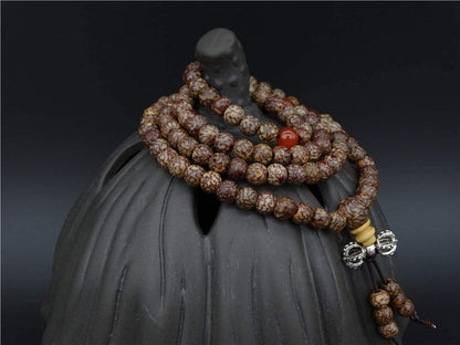 7mm Tibetan Buddhism 108 Gold-line Bodhi Mala Prayer Beads Necklace