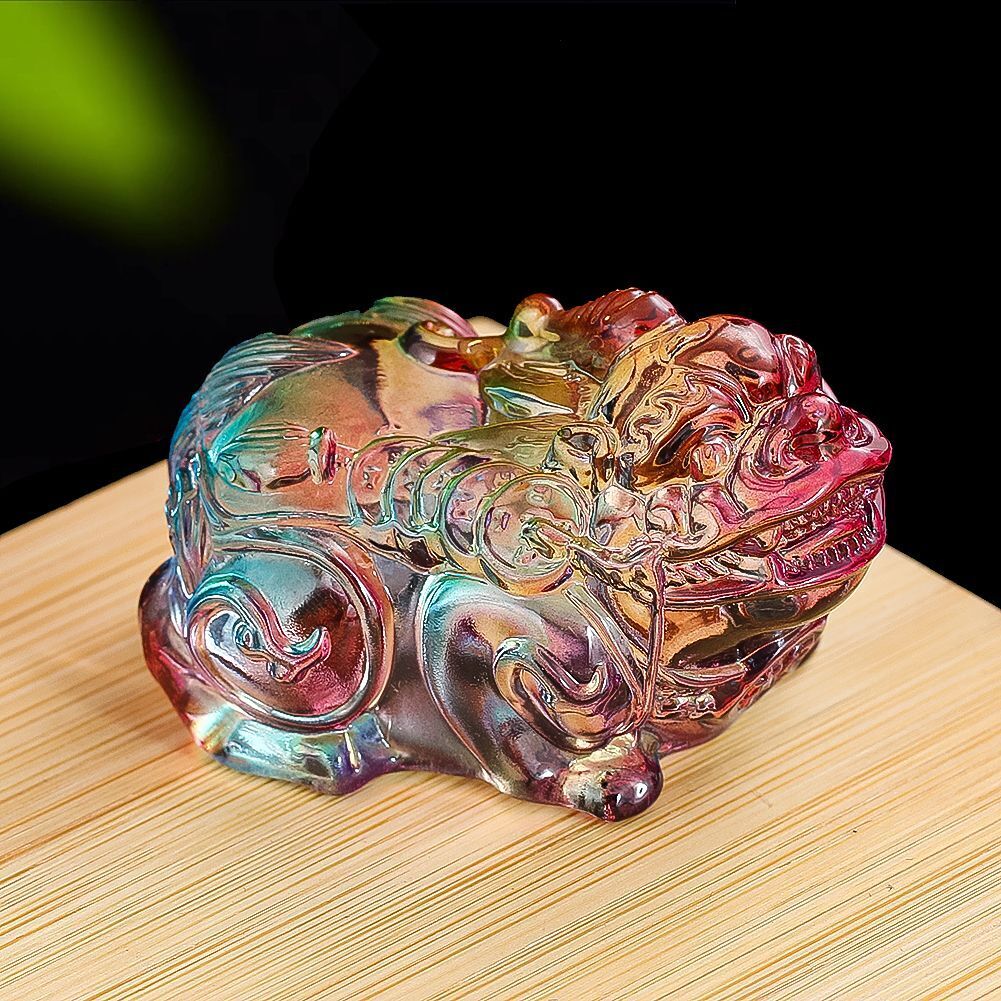 Figurine Crystal Glass Mythical Wild Animal Feng Shui Lucky Pixiu Statue 4.5x3cm