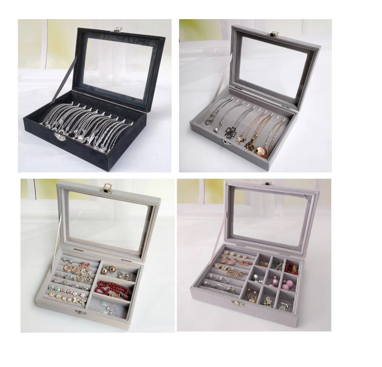 Jewelry Storage Box Velvet Flannel Cover Bracelet Necklace Organizer 21x12.3x5cm