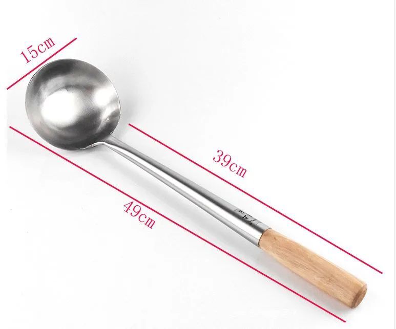 Kitchen Cooking Utensils Stainless Steel Wood Handle Big Long Spatula Soup Spoon