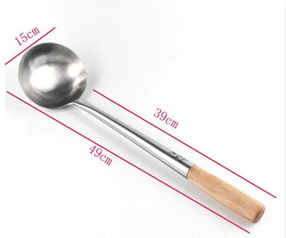 Kitchen Cooking Utensils Stainless Steel Wood Handle Big Long Spatula Soup Spoon