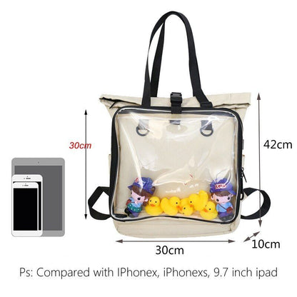 Women Clear Bag Backpack Large School-Bag 15.6 Inch Laptop Polyester Soft Handle