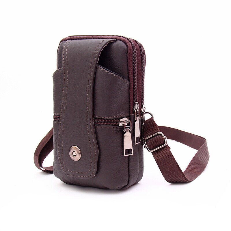 Men Large Capacity Belt Shoulder Bags Leather Waist Bag Multifunction Fanny Pack