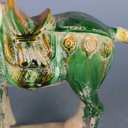 Chinese Imitation of Ancient Tang Three-color Green War Horse Porcelain Statue