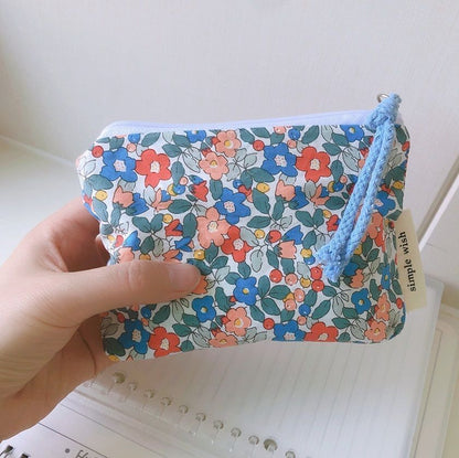 Mini Cotton Cosmetic Make Up Bag Zipper Floral Inner Organizer Bags Coin Purses