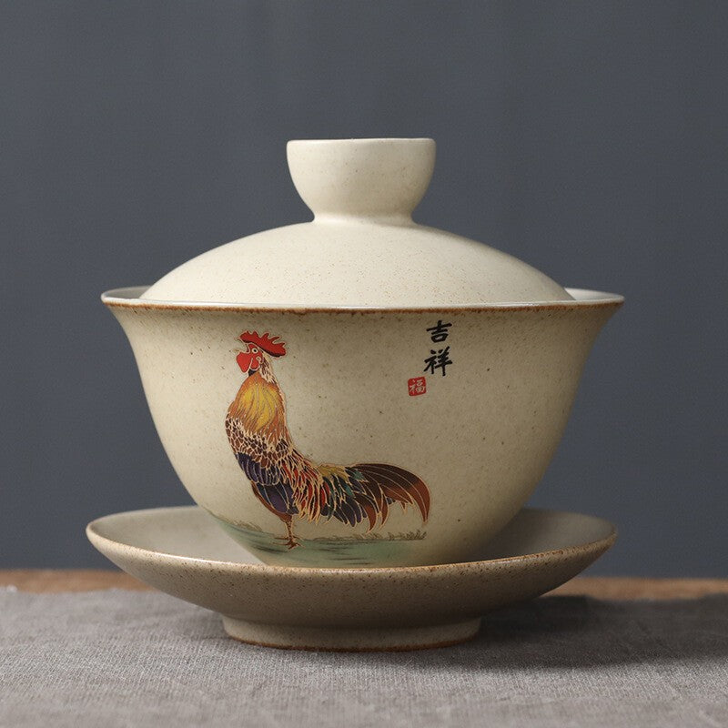 Gaiwan Vintage Tea Maker Stoneware Bowl Ceramic Tea Bowl Kung Fu Tea Set Rooster
