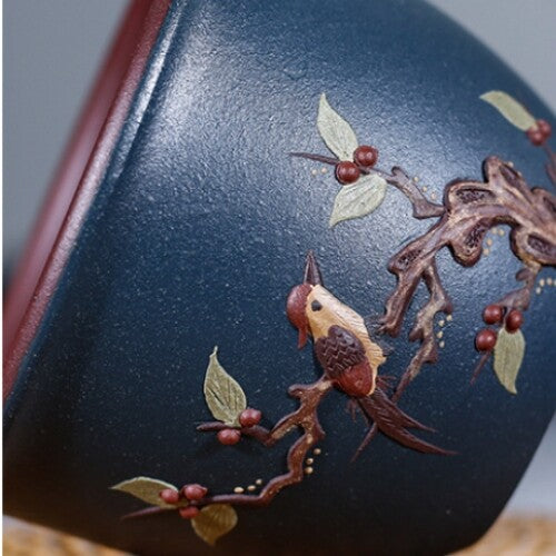 Master Cup Handmade Real Yixing Zisha Purple Clay Tea Cup Bird Relief Marked New