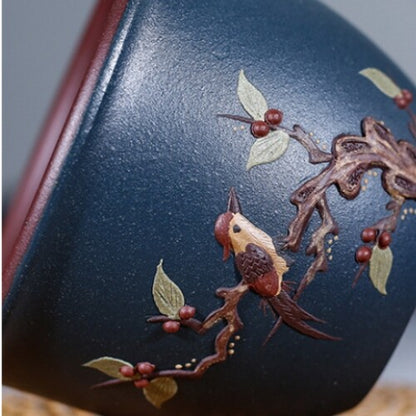 Master Cup Handmade Real Yixing Zisha Purple Clay Tea Cup Bird Relief Marked New