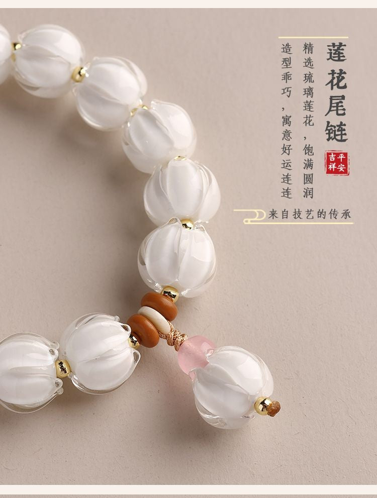 New Style Women Single Strand Ice White Glass Lotus Bracelet