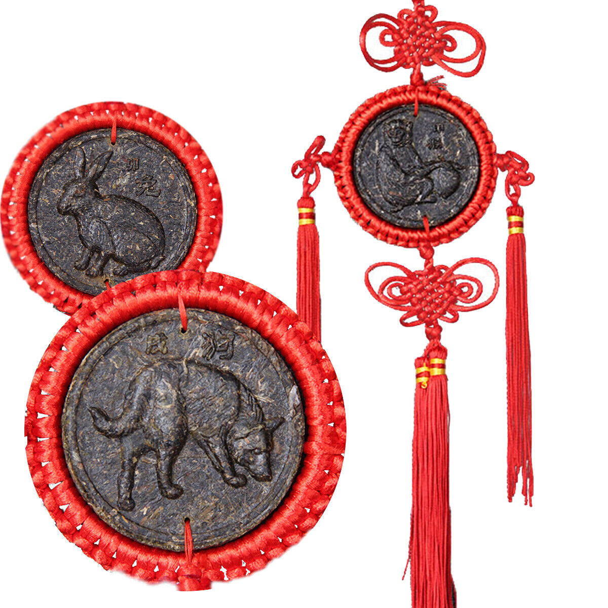12 Pcs Organic China Yunnan Ripe Puerh Tea Zodiac Craft Pendant Decorative Gifts