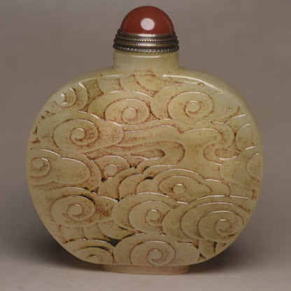 Vintage Chinese Antique Hetian Jade Snuff Bottle Carved Exquisite Snuffbox Rare