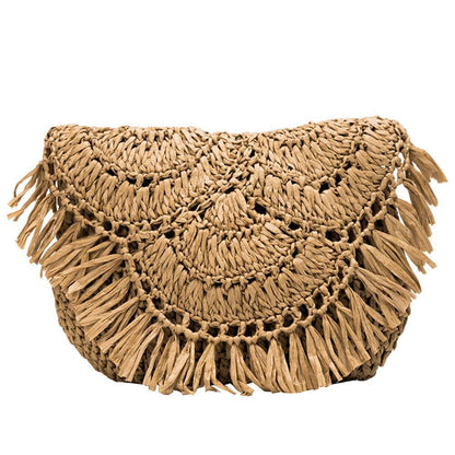Straw Bag Woven Tassel Beach Shoulder Rattan Crossbody Purse Travel 23*17*11 CM