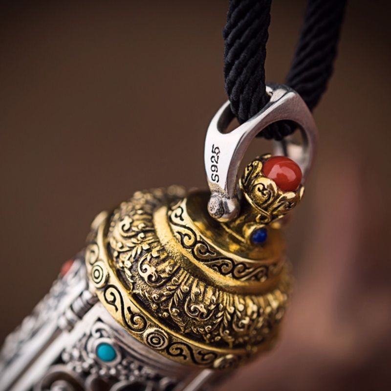 Premium Silver Gau Box Pendant Amithabha Buddha Openable Guochao Ethnic Necklace