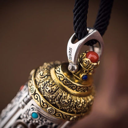 Premium Silver Gau Box Pendant Amithabha Buddha Openable Guochao Ethnic Necklace