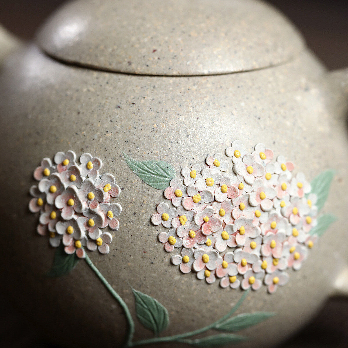 China white duan clay yixing zisha tea pot floral relief handmade tea pot marked