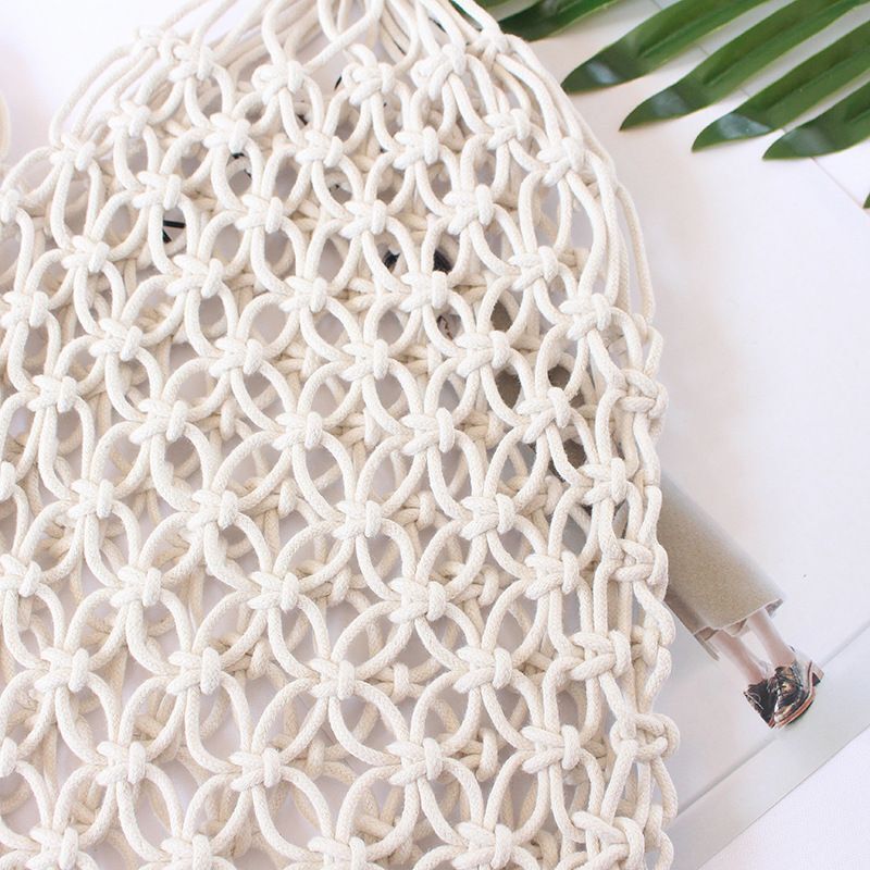 Summer Woven Beach Bag Handmade Hollow Out Straw Bag Tote Cotton Rope Crochet
