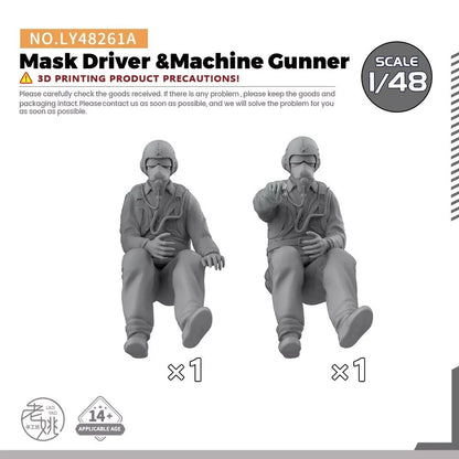 LY48261A 1/48 Model Upgrade Parts Mask Driver &Machine Gunner 3D RESIN MODEL