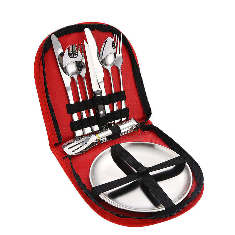 Camping Tableware Set Stainless Steel 10/19Pcs Picnic Cutlery Set W/ Storage Bag