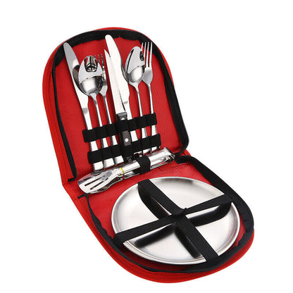 Camping Tableware Set Stainless Steel 10/19Pcs Picnic Cutlery Set W/ Storage Bag
