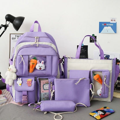 4 Pcs Women Nylon Backpack High Capacity Unisex Waterproof Laptop Bag 32*46*15CM