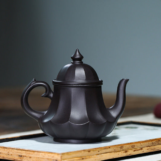 5.1" Collect China Yixing Zisha Potteryblack Clay 200ML Muscle Grain Teapot 筋纹莲灯