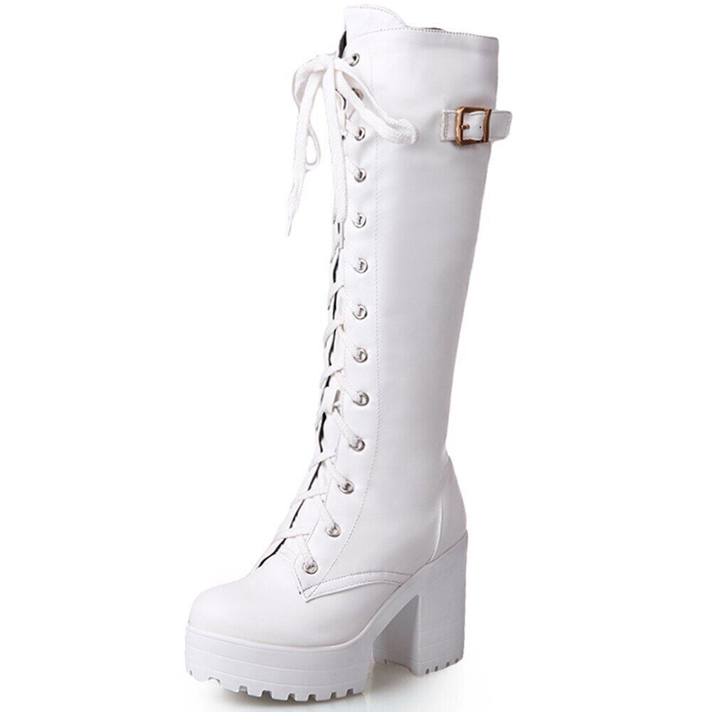 Ladies shoelace Belt Buckle Boots Women High Heels Date Shoes Woman
