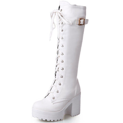 Ladies shoelace Belt Buckle Boots Women High Heels Date Shoes Woman
