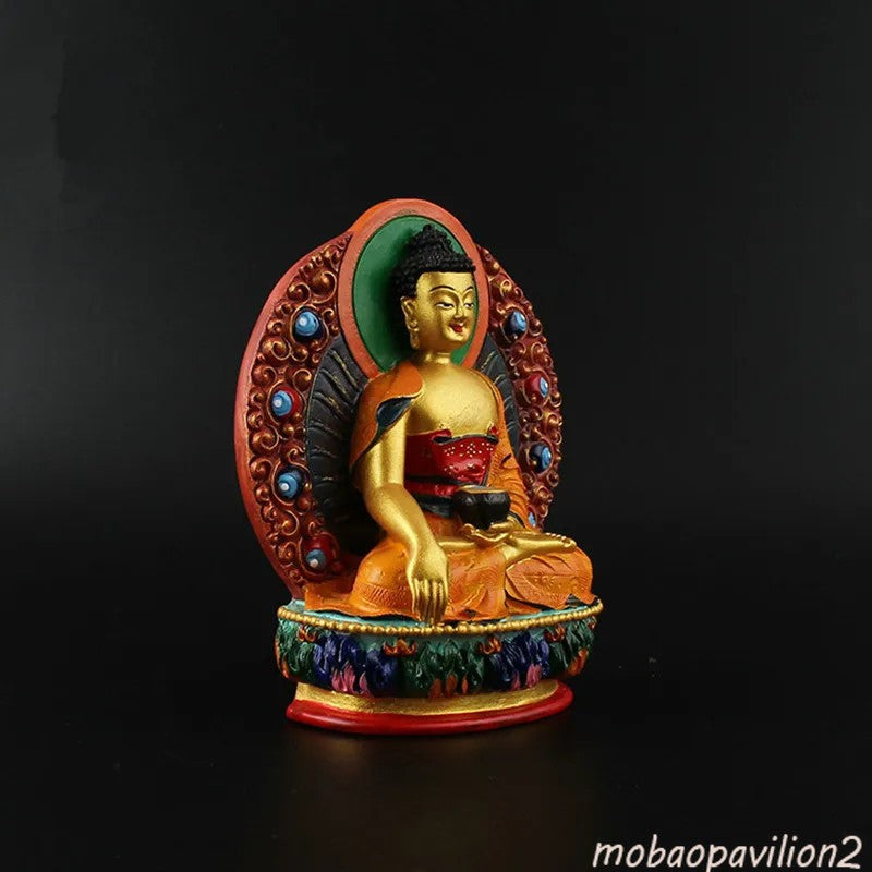 12cm Resin Sakyamuni Buddha Statue Handpainted Home Ornament