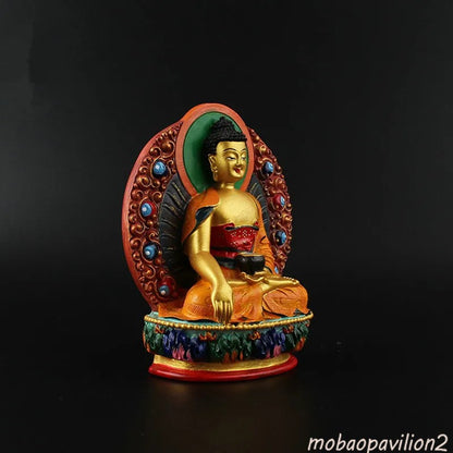 12cm Resin Sakyamuni Buddha Statue Handpainted Home Ornament