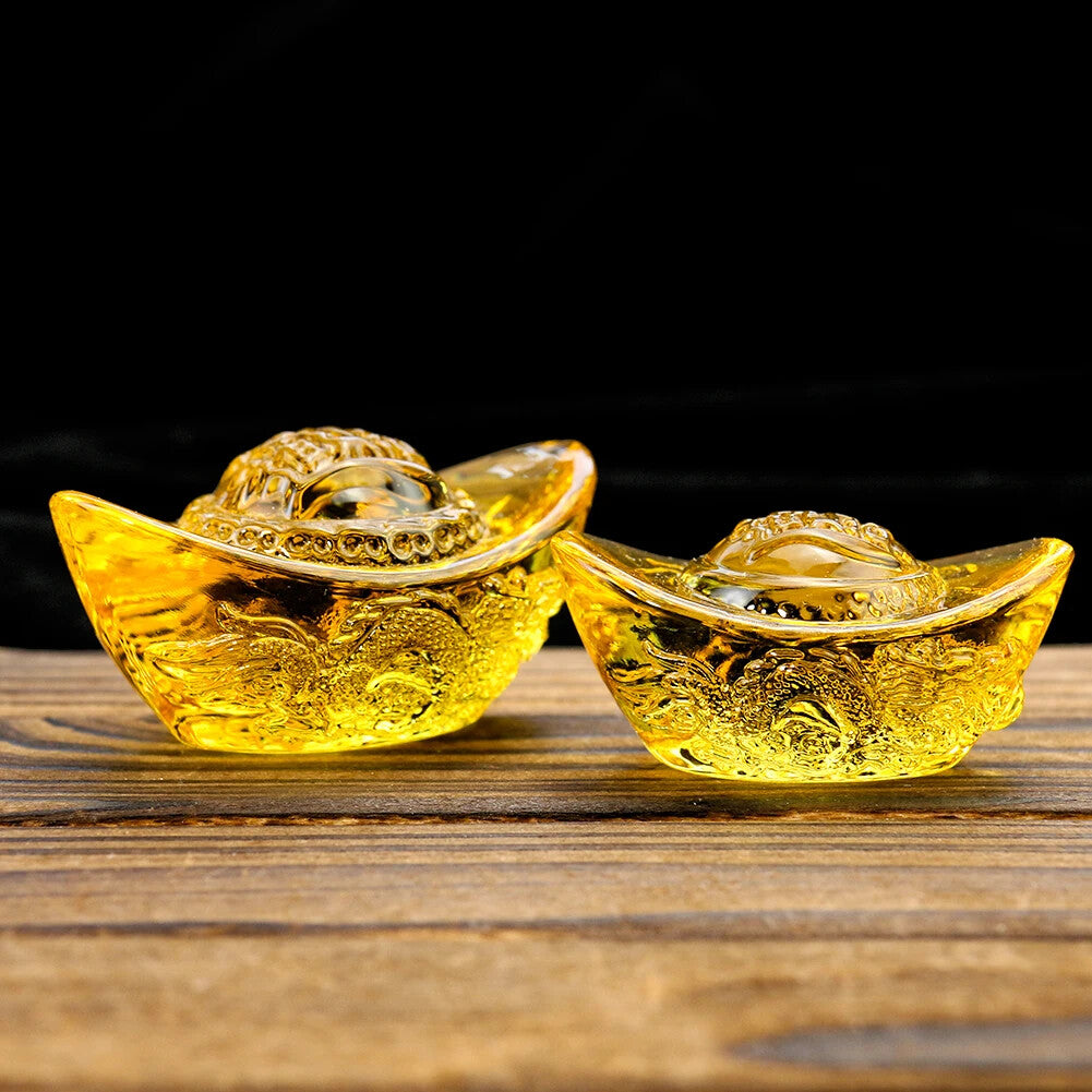Citrine Yuanbao Carving Chinese Dragon Lucky Mascot Feng Shui Handicrafts Decor