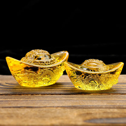 Citrine Yuanbao Carving Chinese Dragon Lucky Mascot Feng Shui Handicrafts Decor