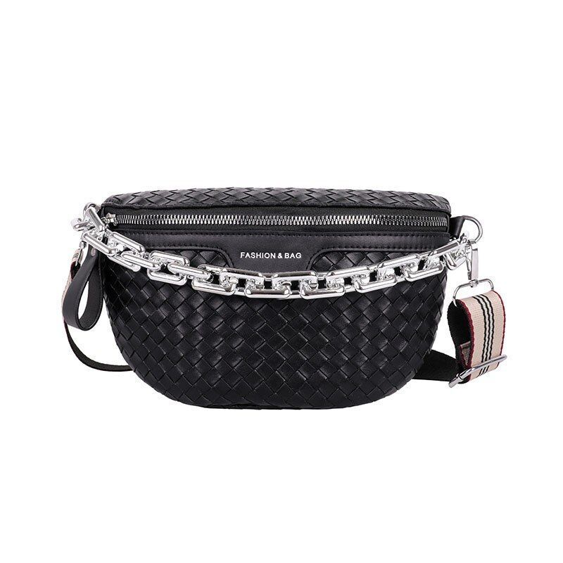 Thick Chain Fanny Pack Plaid Leather Waist Bag Shoulder Crossbody Handbags Belt