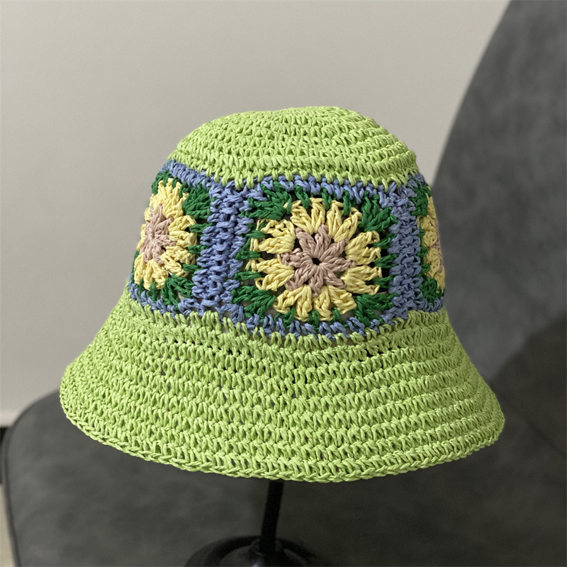 Womens Girls Crochet Bucket Hat Fisherman Sun Cap Floppy Wide Brim Straw Hat