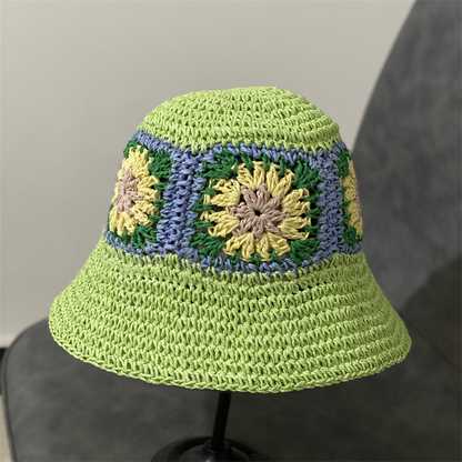Womens Girls Crochet Bucket Hat Fisherman Sun Cap Floppy Wide Brim Straw Hat