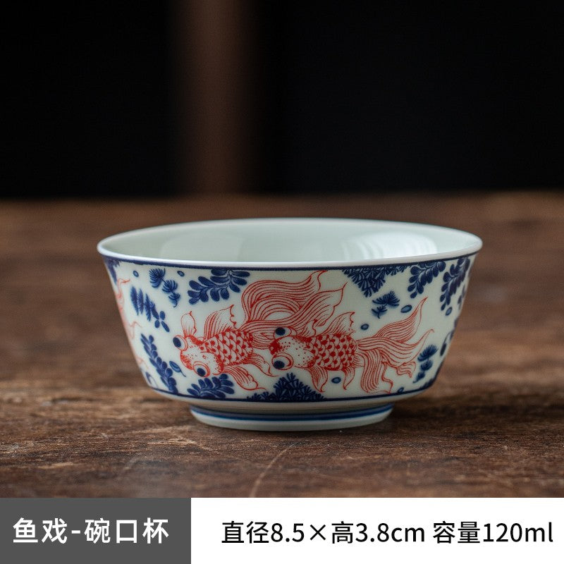 Blue and White Master Cup Glazed Black Tea Cup Tea Tasting Cup Kung Fu Tea Set