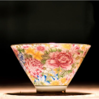 50ml Porcelain Tea Cup Floral Print Color Enamel Craft Ceramic Kungfu Tea Cups