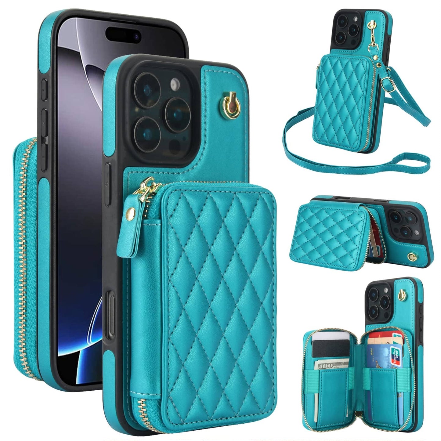 Crossbody Wallet Case for iPhone 16/15/14/13/12/11 Pro Max SE 7 8 X XS Max XR