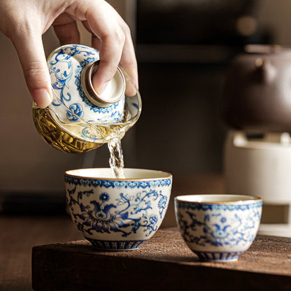 Portable Tea Set Travelling Bag Blue-and-white Porcelain Tea Cup Glass Pot Lid